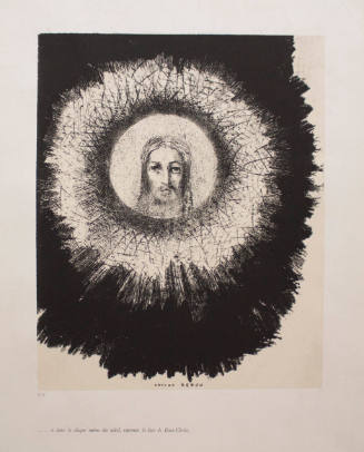 And in the disc of the sun shines the face of Jesus Christ. Plate 10 from the portfolio, Temptation of Saint Anthony (first series)
