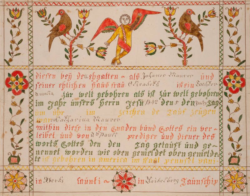 Taufschein: Birth and Baptismal Certificate of Amelia Maurer