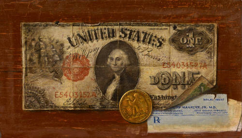 One Dollar Bill with "Walking Liberty" Half Dollar, and Dr. Philipp R. Manecke, Jr.'s Prescription Form