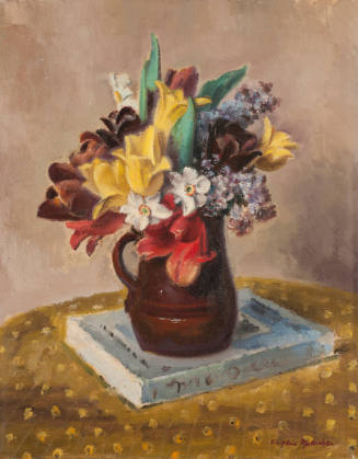 Tulips in a Brown Pitcher