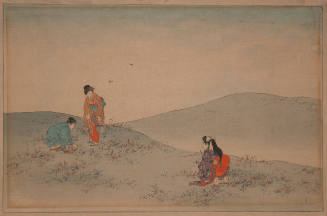 Three Women Gathering Mushrooms in a Landscape