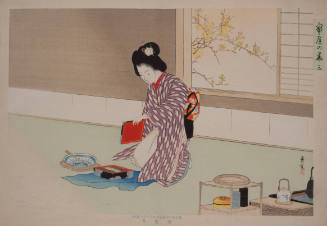 Woman Kneeling in Interior, Preparing to Perform the Tea Ceremony (from the series The Modern Woman)