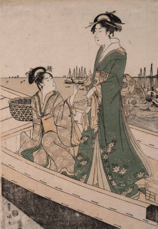 A Young Lady and a Girl Gathering Clams in a Boat (from the triptych 'Gathering Clams')