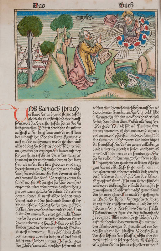 Moses Receives the Stone Tablets on Mount Sinai (Exodus 34) [from the Nuremberg Bible of 1483]