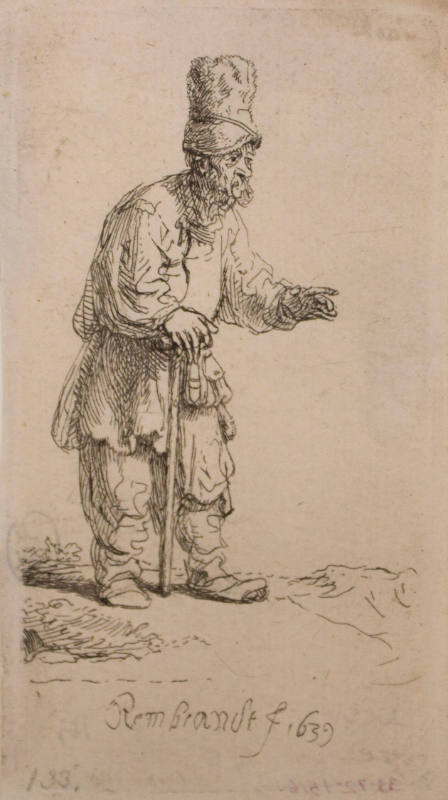 Peasant in a High Cap, Standing Leaning on a Stick