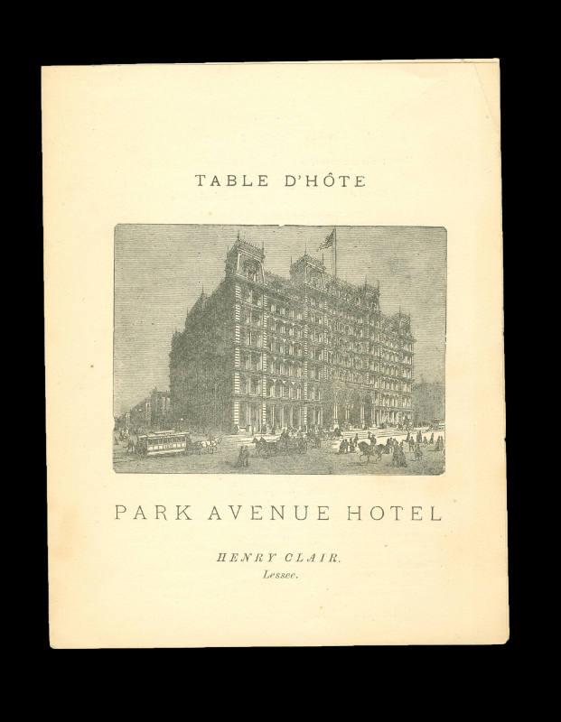 Park Avenue Hotel Menu