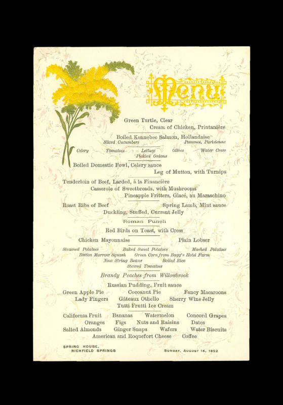 Spring House Menu