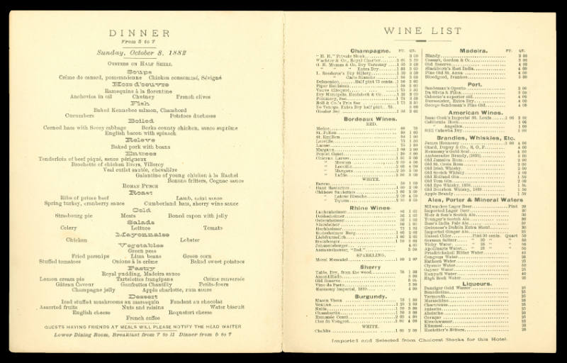 Park Avenue Hotel Menu