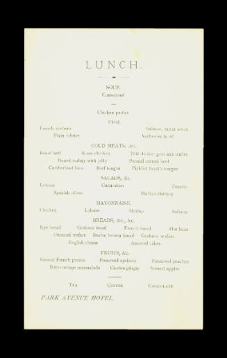 Park Avenue Hotel Menu